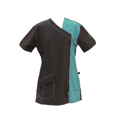 Groomer-Shirt mit kurzen Ärmeln, seitlicher Reißverschluss, dunkelblau / hellblau