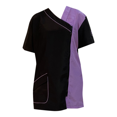 Groomer-Shirt mit kurzen Ärmeln, seitlicher Reißverschluss, schwarz / lila