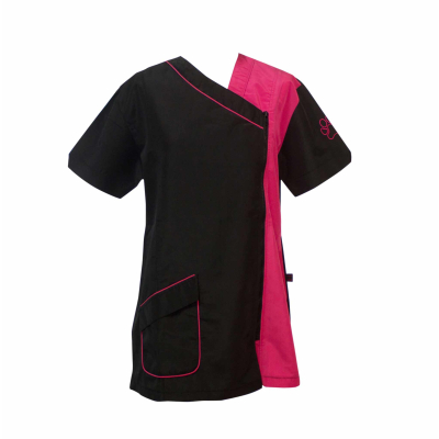 Groomer-Shirt mit kurzen Ärmeln, seitlicher Reißverschluss, schwarz / pink